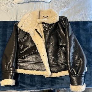 Shearling Lined Black Leather Jacket